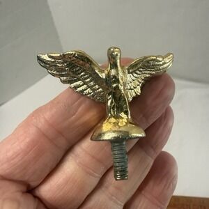 Vintage Eagle Bird Finial Topper Gold Tone Metal Threaded Lamp Flagpole 2"